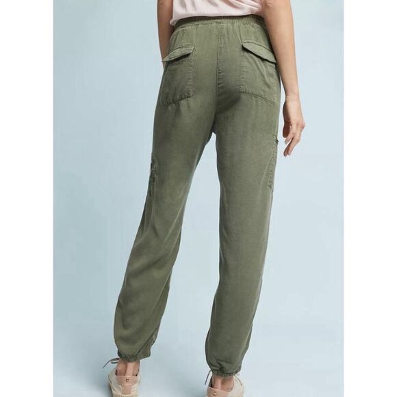 Postmark Anthropologie Jarvis Floral Embroidered Joggers Pants Large Army Green - Picture 3 of 14